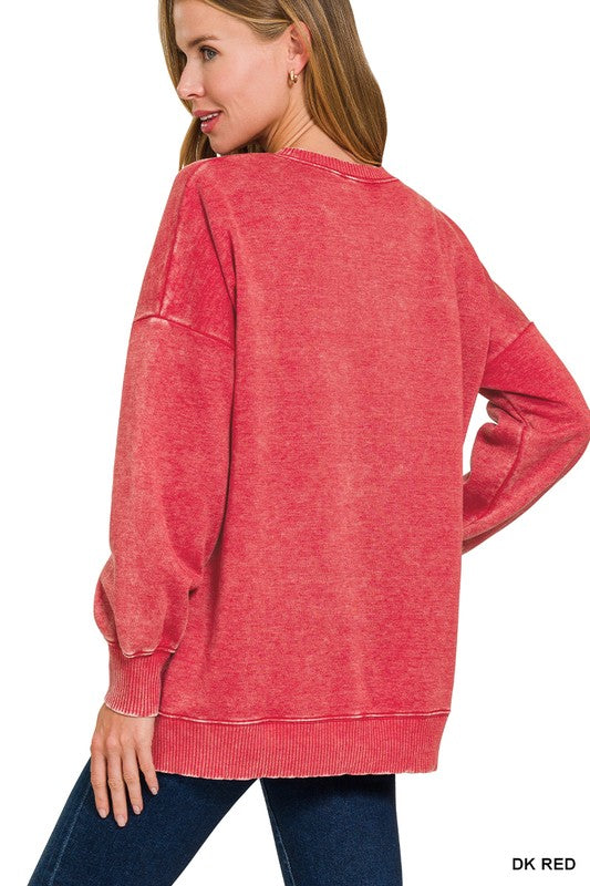 Acid Wash Fleece Hi-low Hem Pullover
