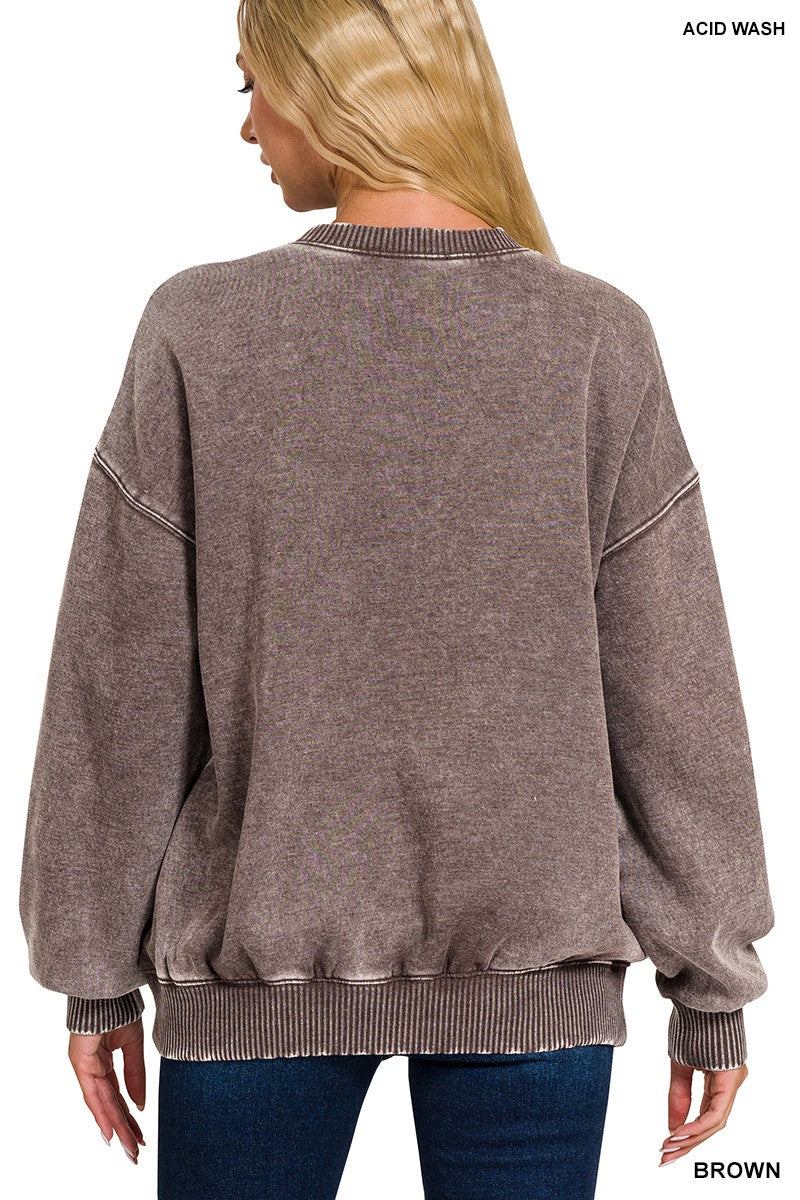 ACID WASH FLEECE OVERSIZED PULLOVER