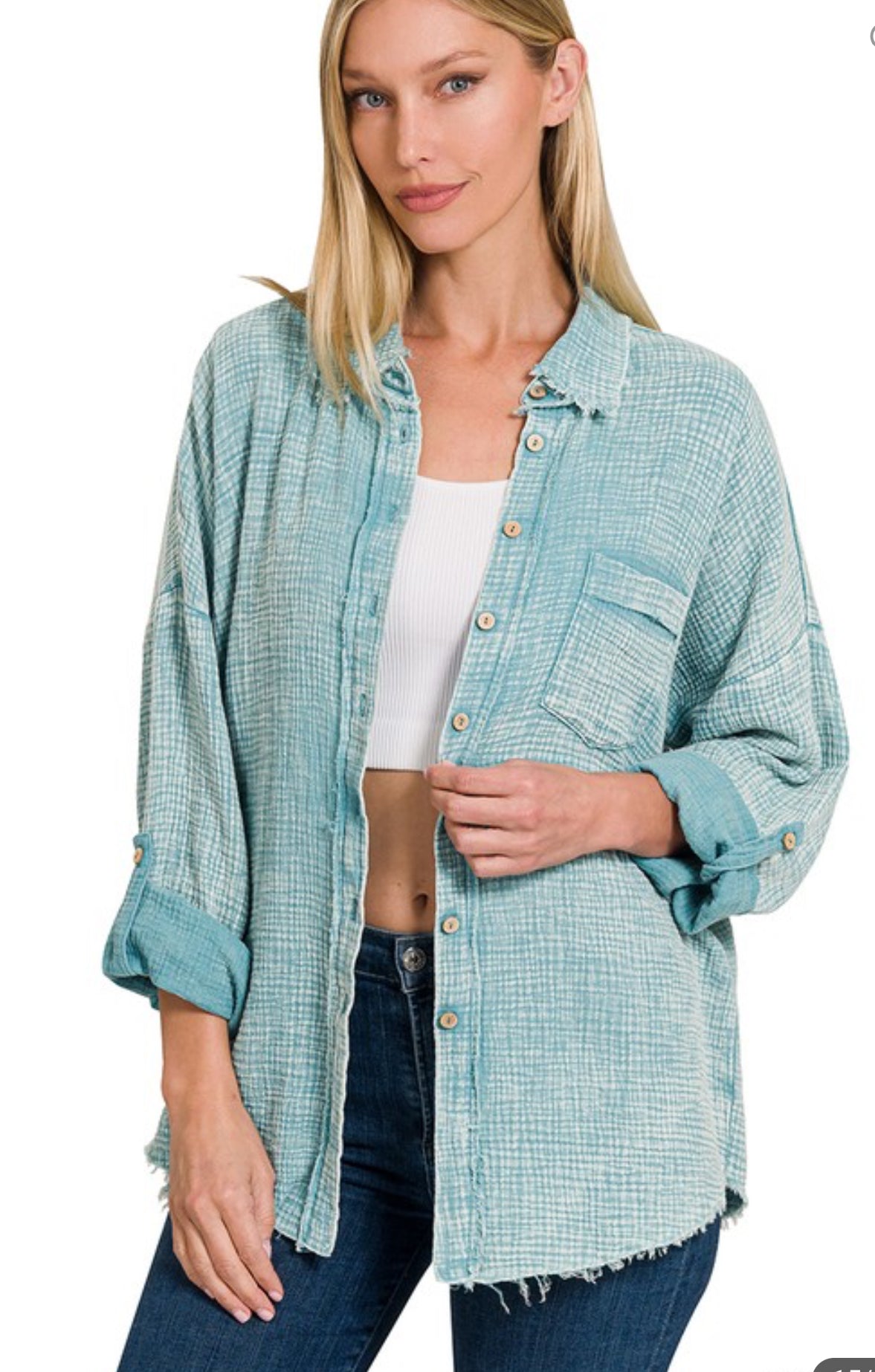 NINA WASHED DOUBLE GAUZED BUTTON DOWN SHIRT