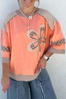 Grapefruit Orange Plaid Waffle Flower Patchwork Bracelet Sleeve