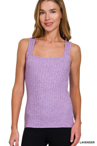 LAVENDER Ribbed Square Neck Sleeveless Top