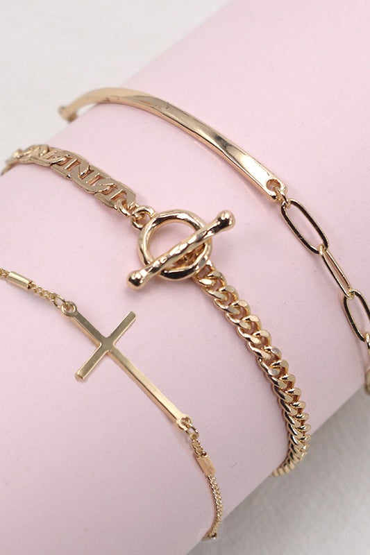 TRIO BAR CROSS SINGLE ROPE CHAIN SET BRACELET