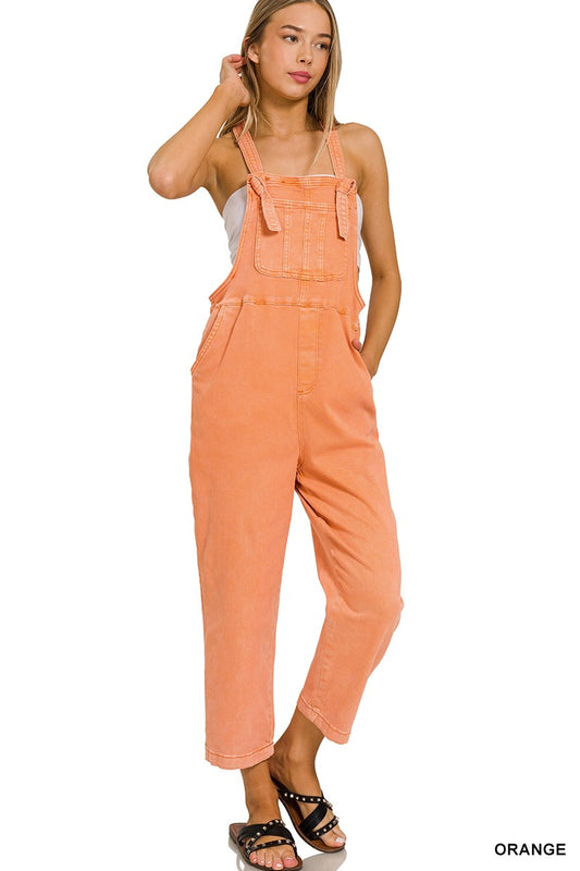 WASHED KNOT STRAP RELAXED FIT OVERALLS