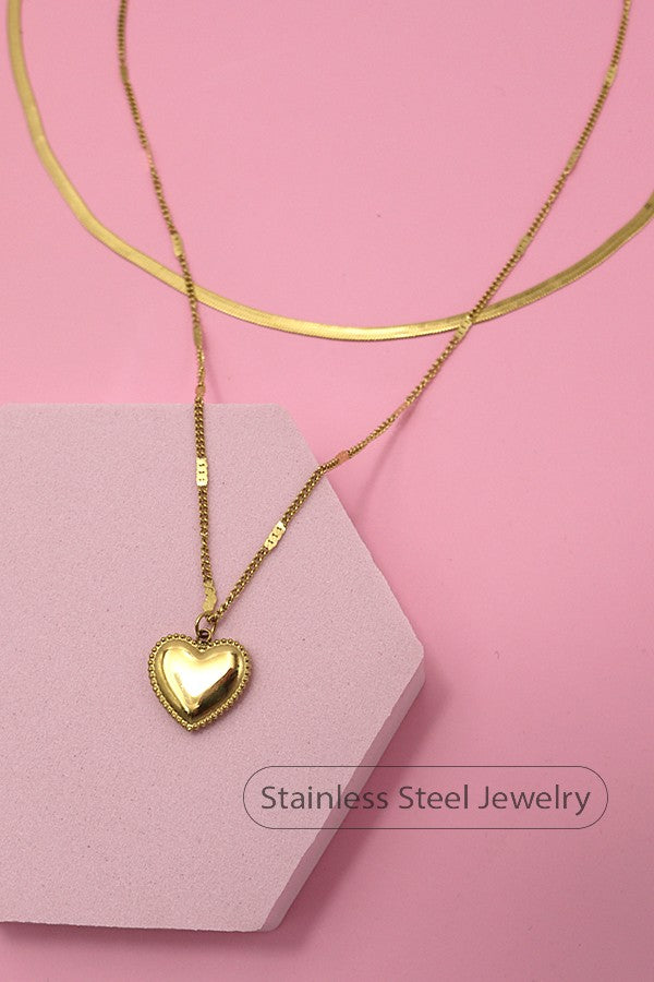 HEART LAYERED STAINLESS STEEL WATERPROOF TARNISH FREE NECKLACE