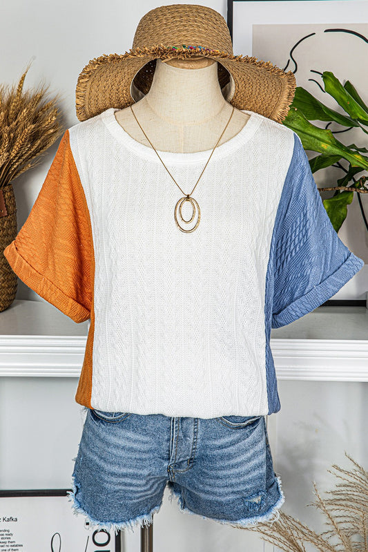 Textured Color Block Loose Fit LIGHT WEIGHT SWEATER TOOP