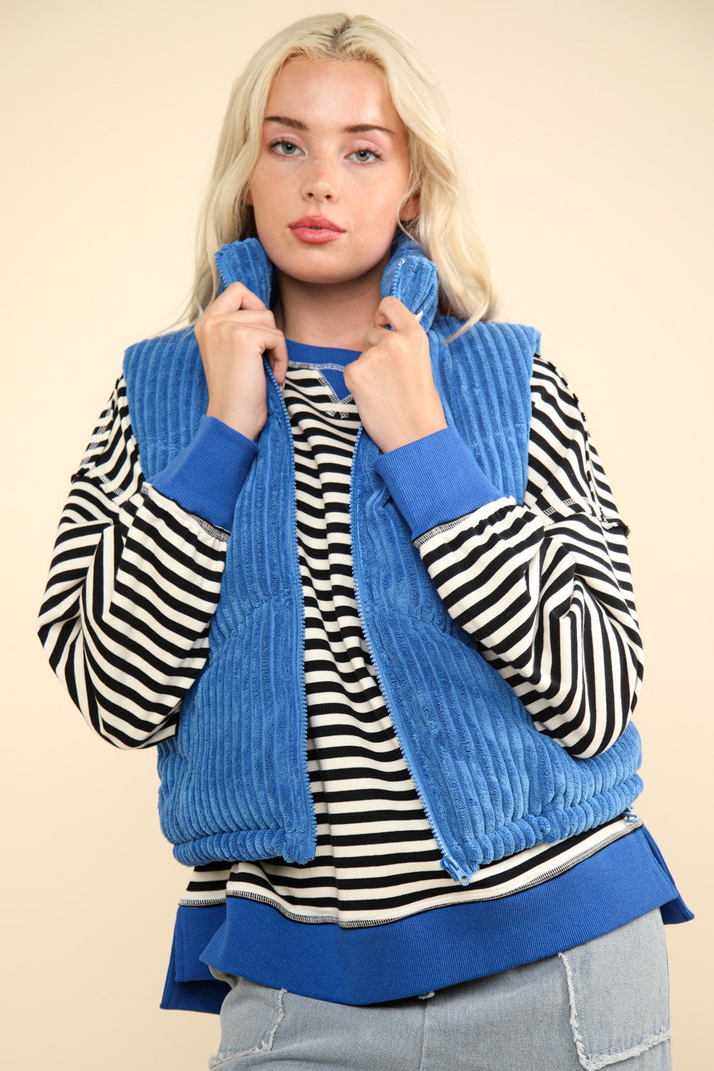 Zig-Zag Padded Corduroy Puffer Jacket