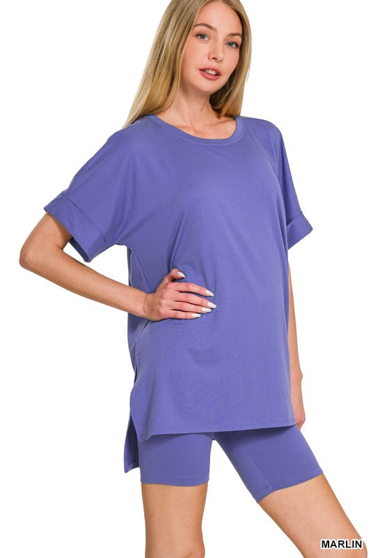 MARLIN Brushed Dty Microfiber R-neck Top & Biker Shorts