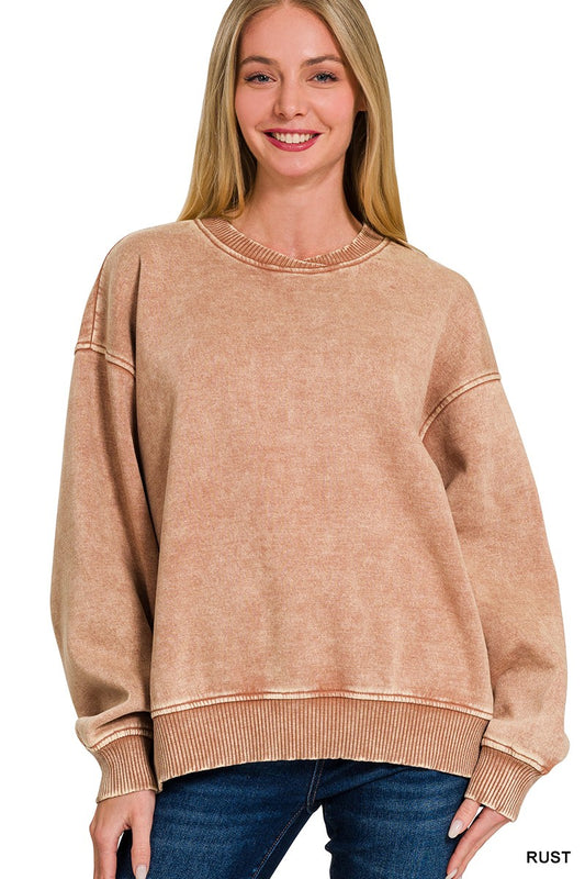 RUST Acid Wash Oversized Fleece Pullover