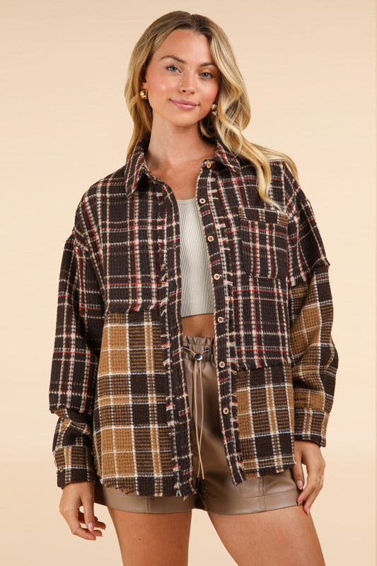 Mixed Plaid Oversized Shacket Jacket