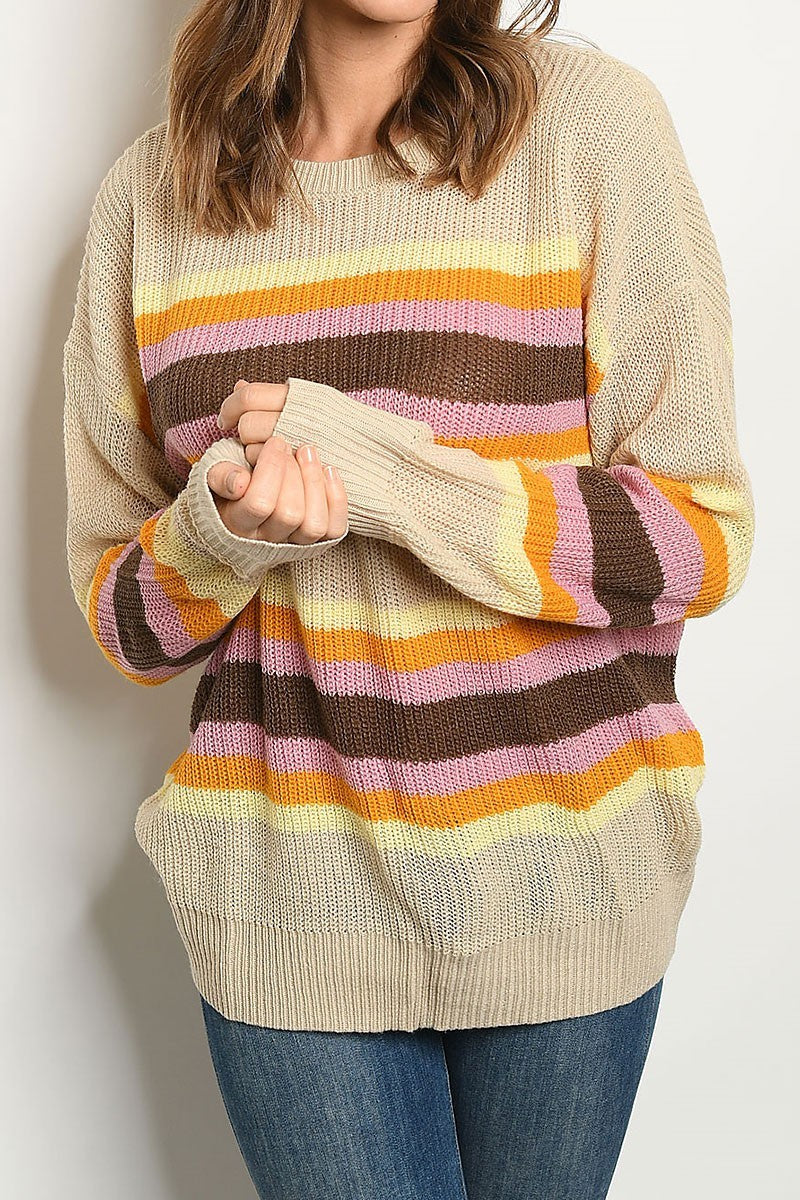 BETTER WHEN WERE TOGETHER ROUND NECK STRIPE LOOSE FIT SWEATER