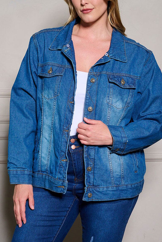 PLUS SIZE LONG SLEEVE PLAID DENIM JACKET