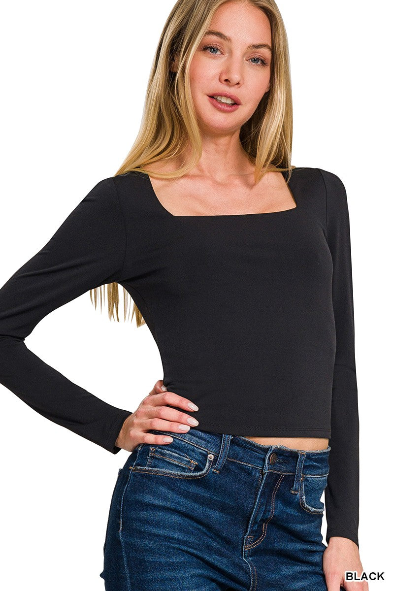 SQUARE NECK FITTED LONG SLEEVE TEE