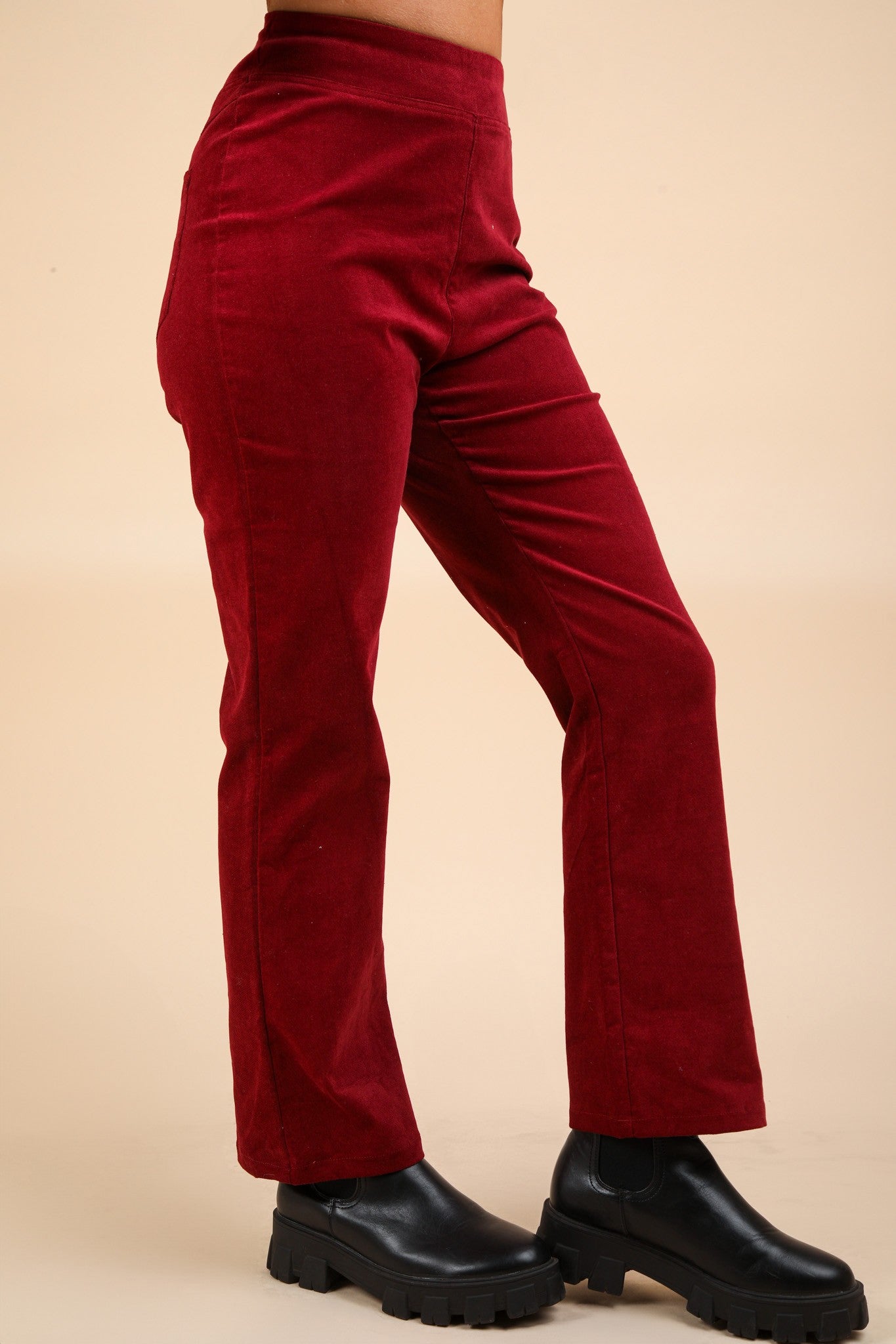 Velvet Boot Cut Pants with Back Pockets