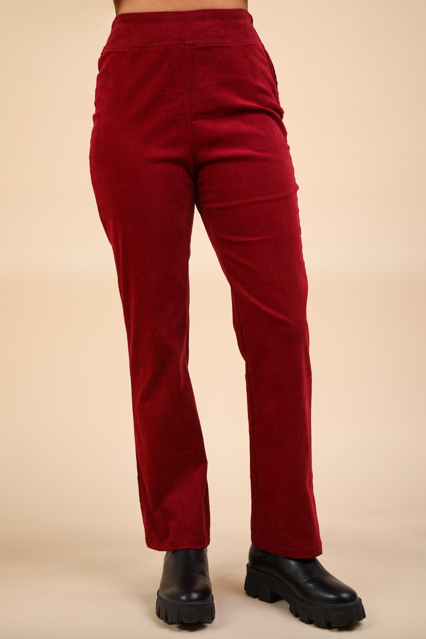 Velvet Boot Cut Pants with Back Pockets