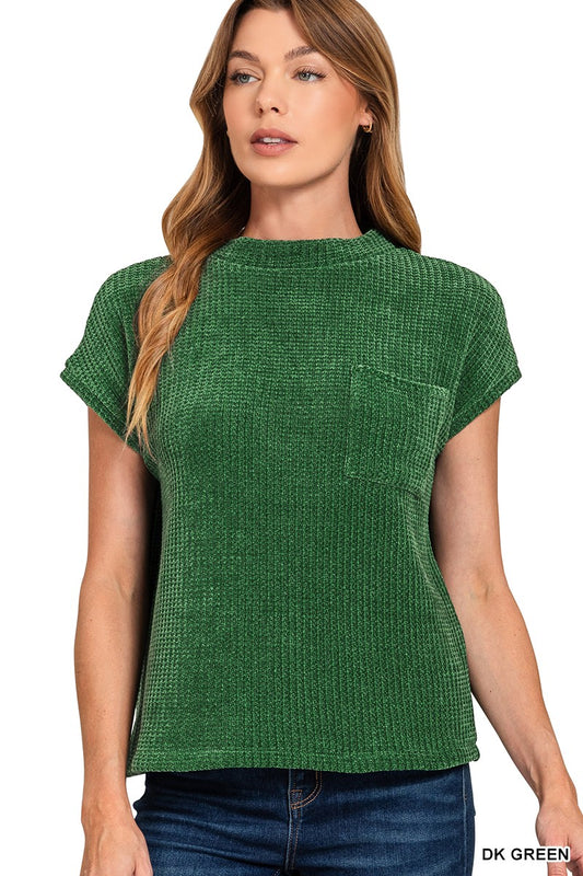 Chenille Waffle Short Sleeve Sweater