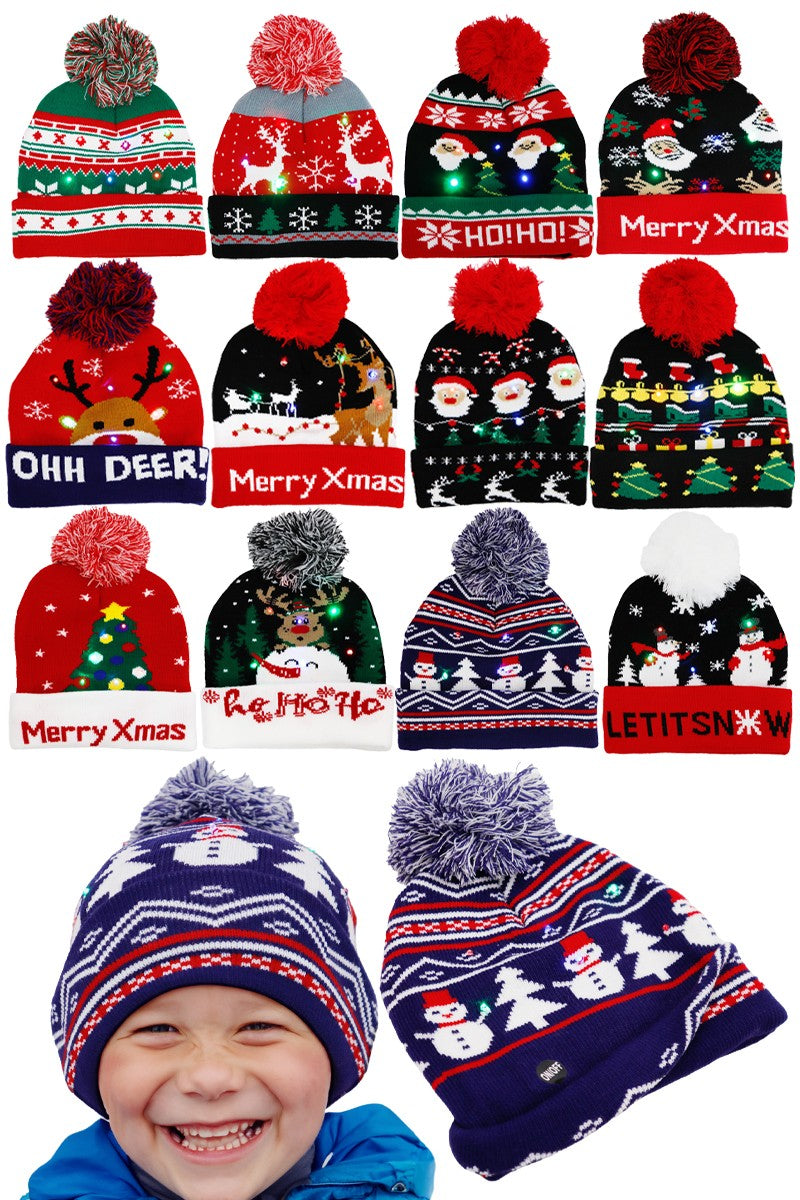 Kids Christmas Led Light-up Cuffed Beanie