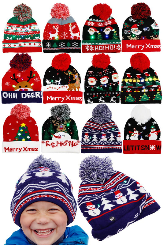 Kids Christmas Led Light-up Cuffed Beanie