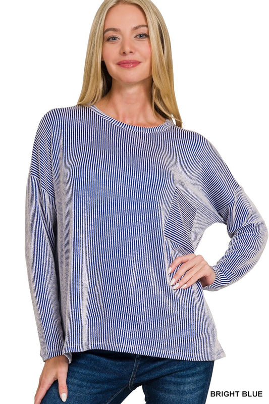 Ribbed Striped Oversized Long Sleeve Top