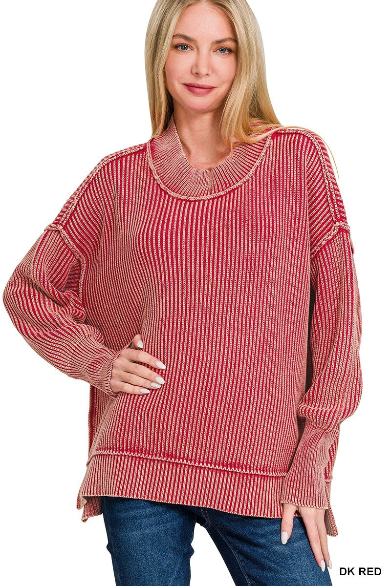 Washed Side Slit Oversized Sweater