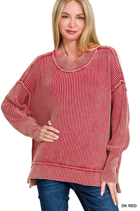 Washed Side Slit Oversized Sweater