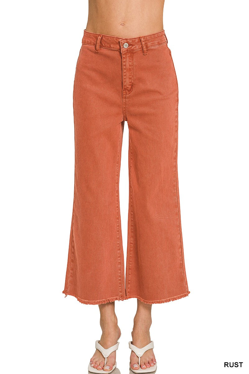 Acid Washed High Waist Frayed Hem Straight Pants