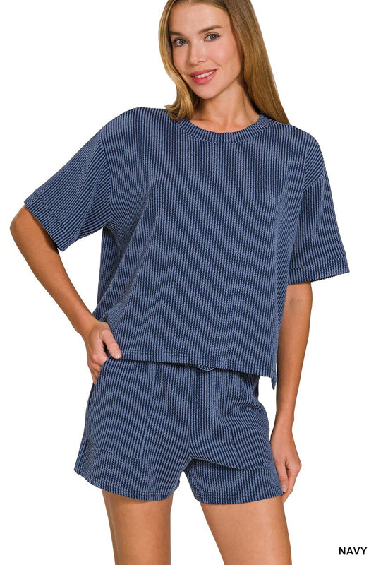 Corded Rib Short Sleeve Tee & Short Pants Set