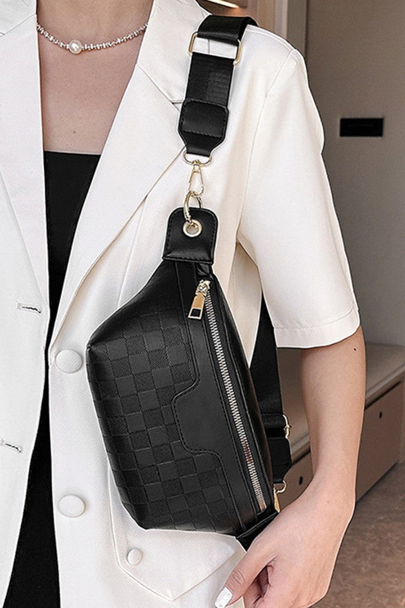 Vegan Leather Checkered Monogram Crossbody Bum Bag