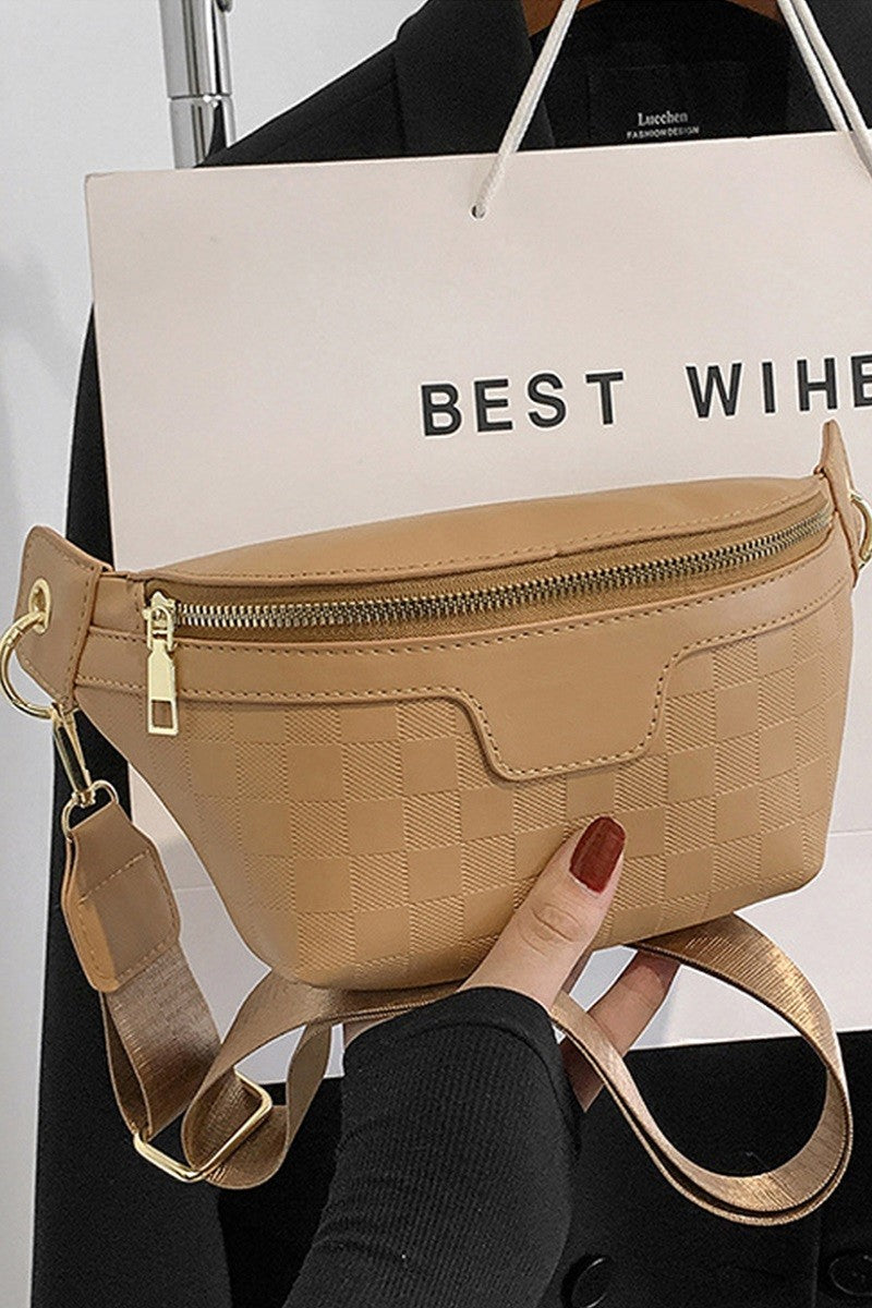 Vegan Leather Checkered Monogram Crossbody Bum Bag