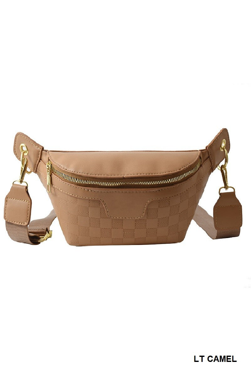 Vegan Leather Checkered Monogram Crossbody Bum Bag