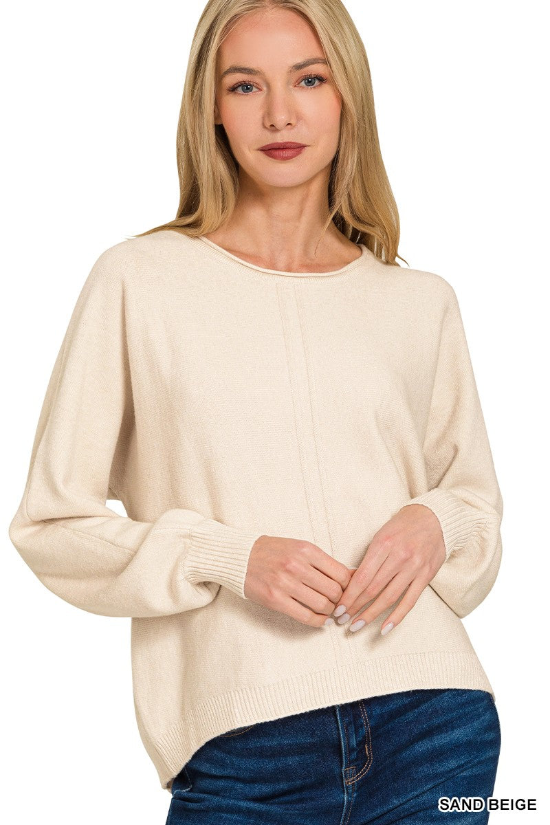 Viscose Front Seam Round-neck Sweater