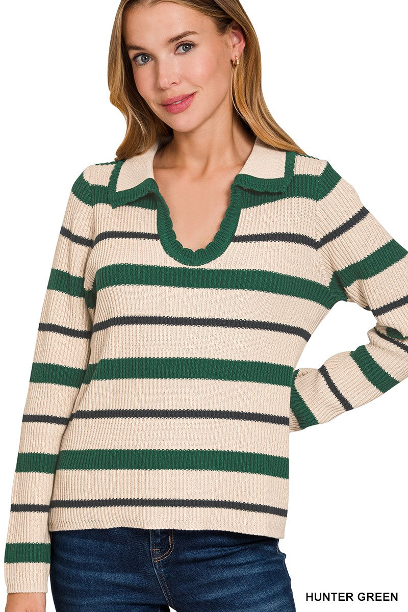 Striped Collared Sweater