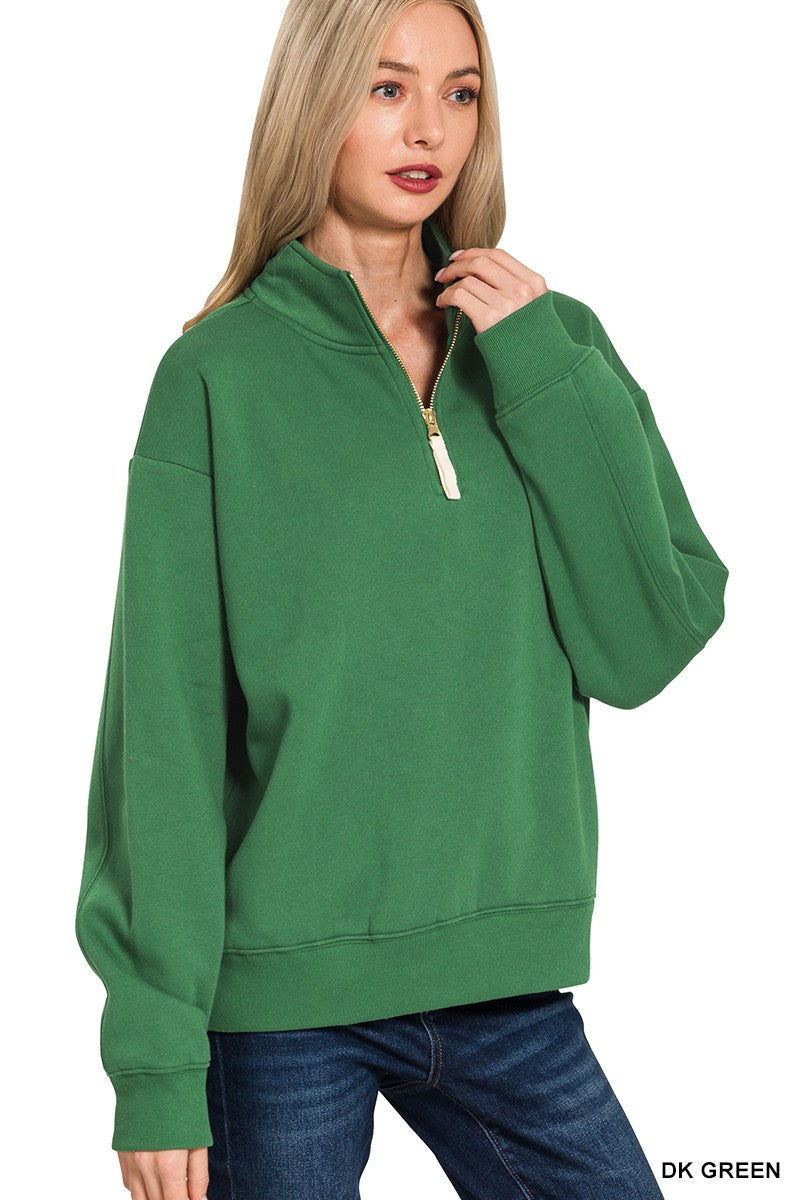 DARK GREEN leece Half Zip Sweatshirt