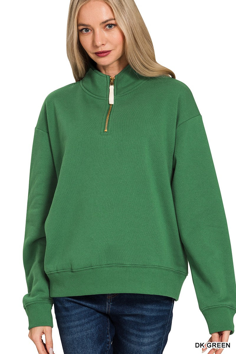 DARK GREEN leece Half Zip Sweatshirt
