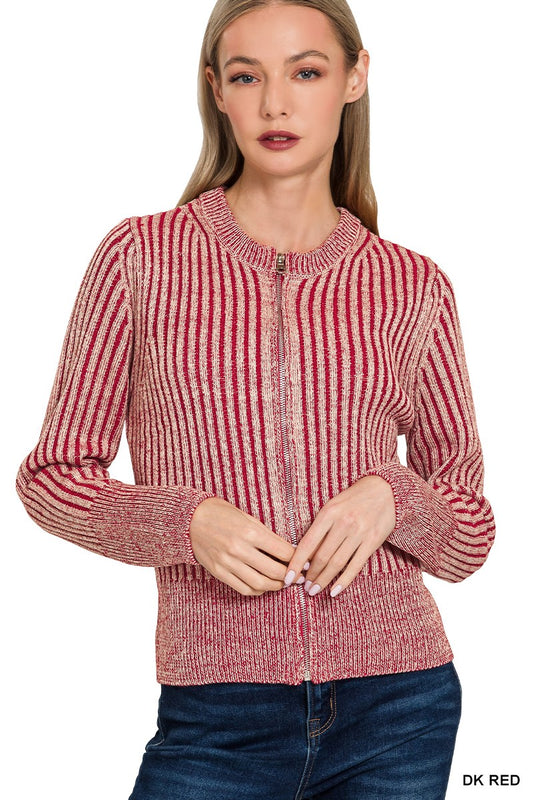 CABERNET Two Tone Zip Up Sweater