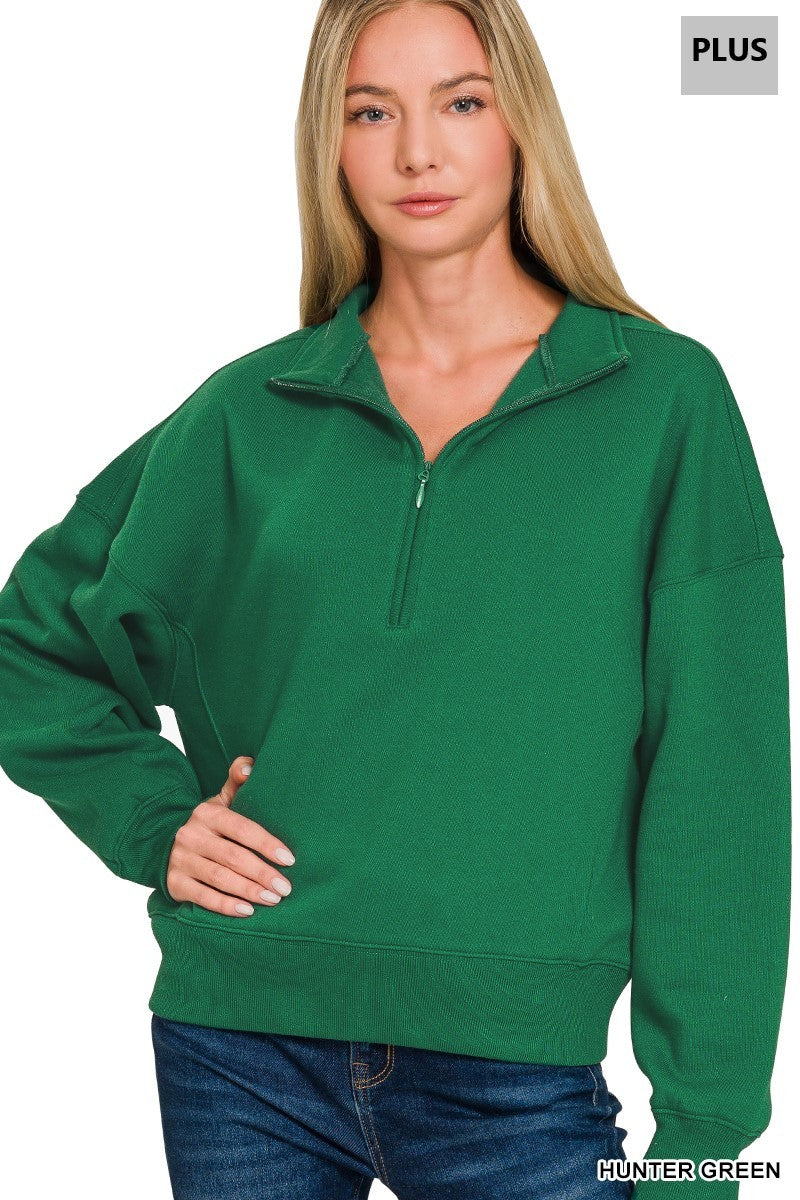 Plus Fleece High Neck Half Zip Sweatshirts HUNTER GREEN