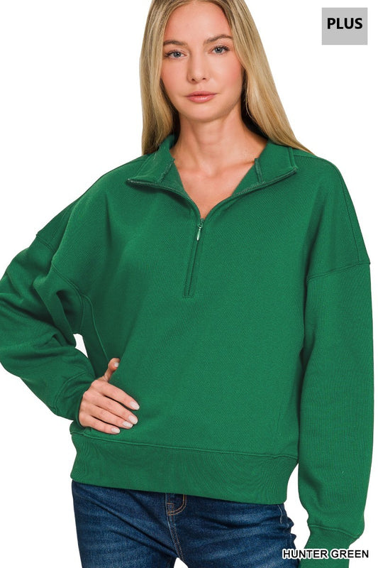 Plus Fleece High Neck Half Zip Sweatshirts HUNTER GREEN