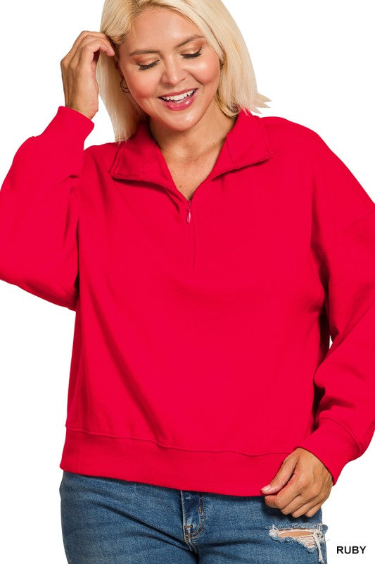 Plus Fleece High Neck Half Zip Sweatshirts RUBY