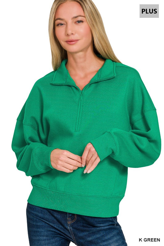 Plus Fleece High Neck Half Zip Sweatshirts KELLY GREEN