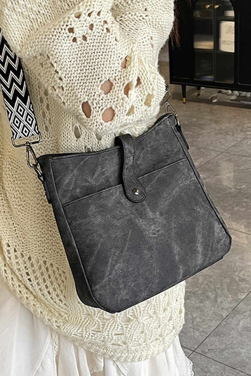 Distressed Faux Leather Crossbody Messenger Bag