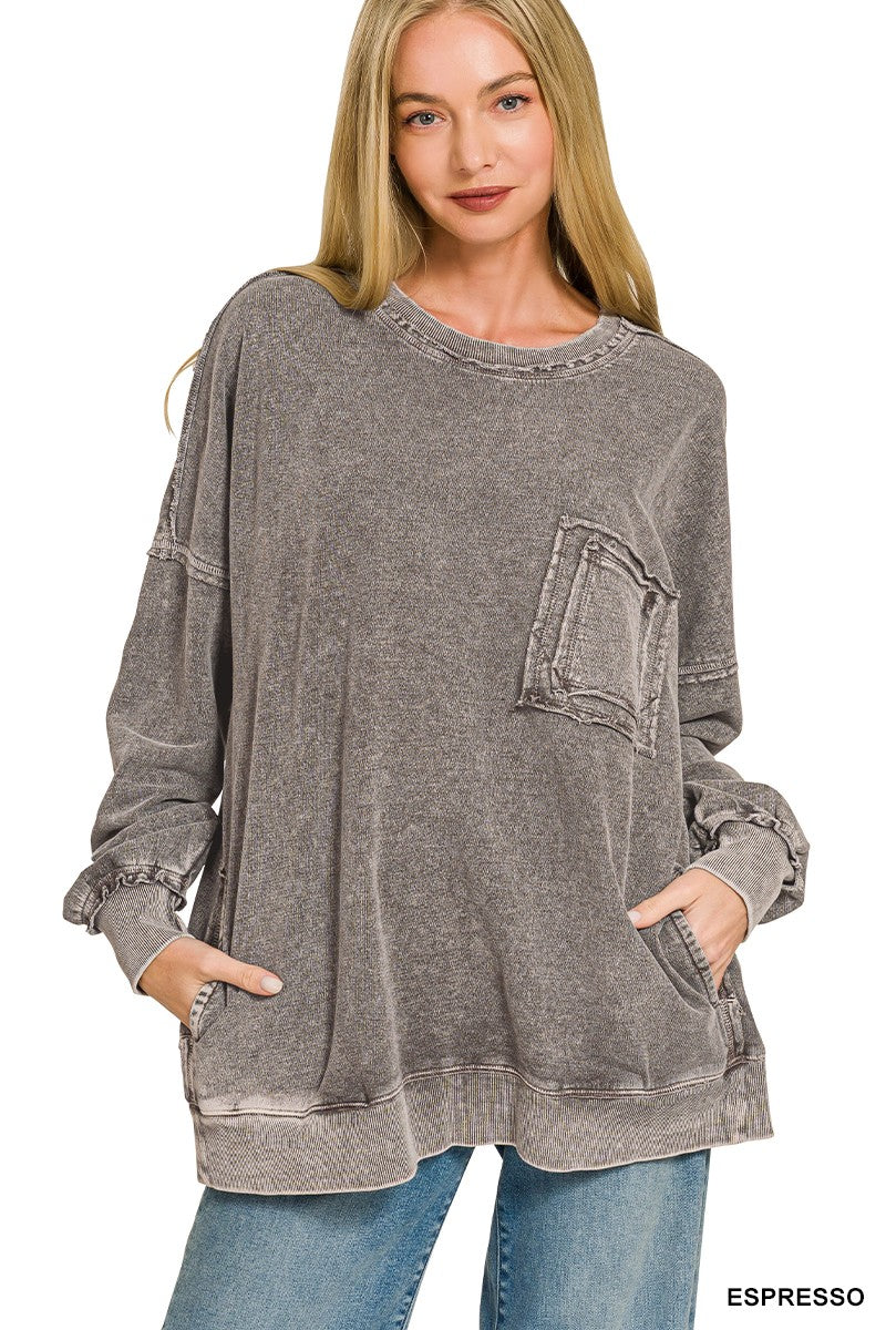 Halo Washed French Terry Exposed-seam Sweatshirt  TTW-5356Y
