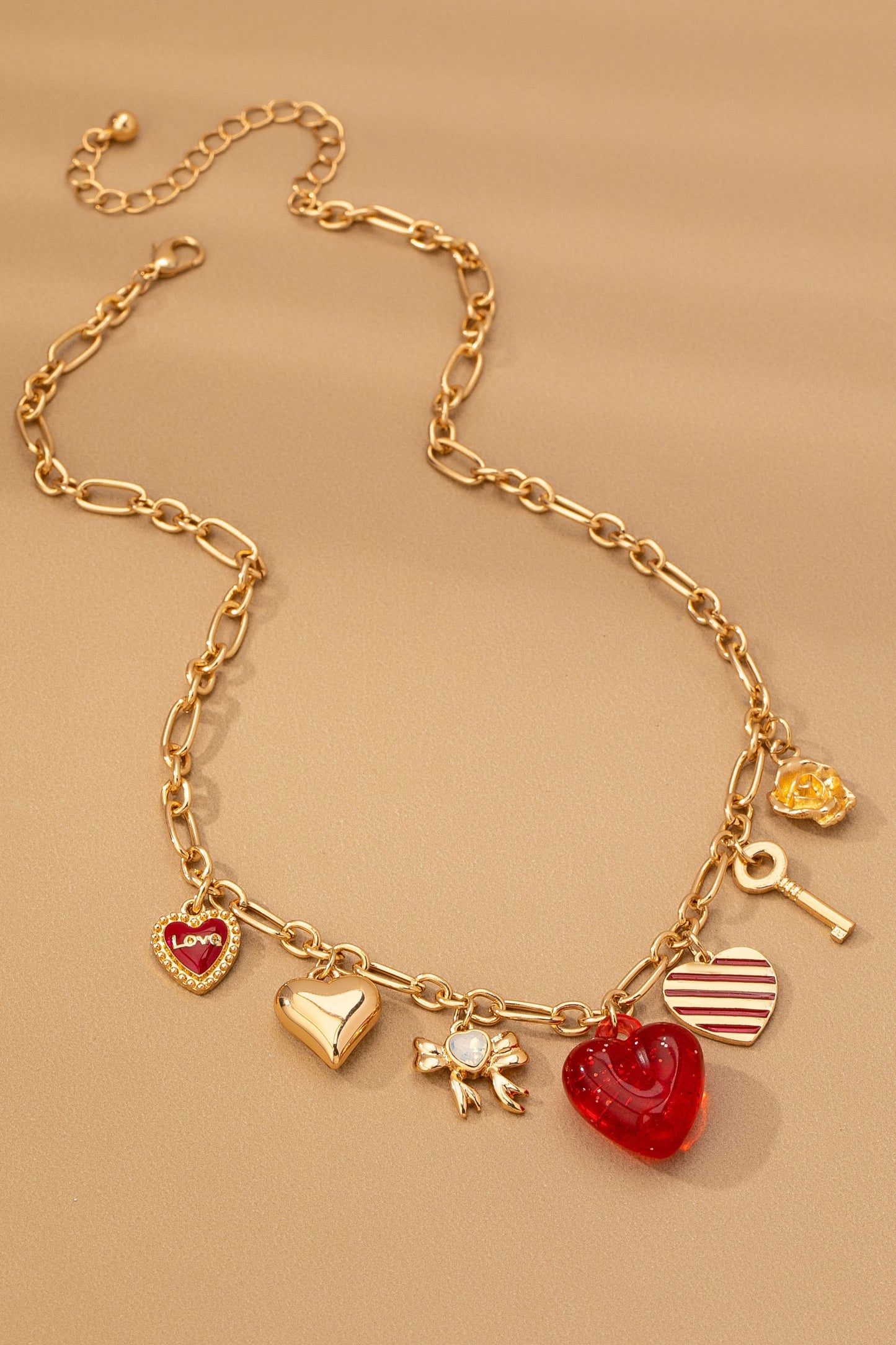 Charm Necklace-hearts Key Bow Love