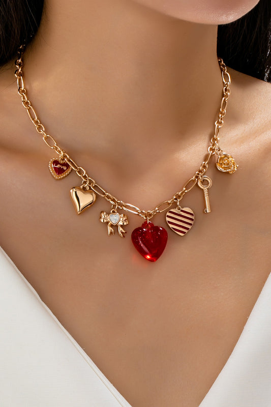 Charm Necklace-hearts Key Bow Love