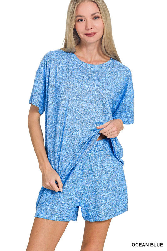 Soft Melange Short Sleeve Tee & Short Pants Set OCEAN BLUE