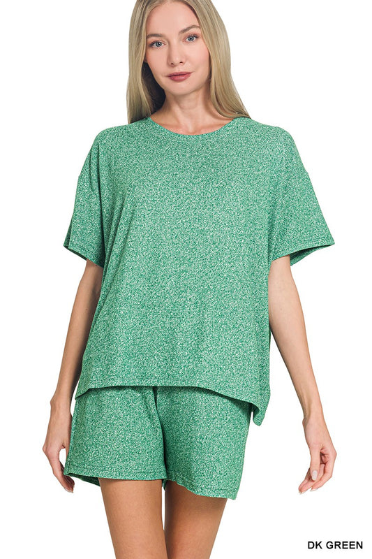 Soft Melange Short Sleeve Tee & Short Pants Set DR GREEN