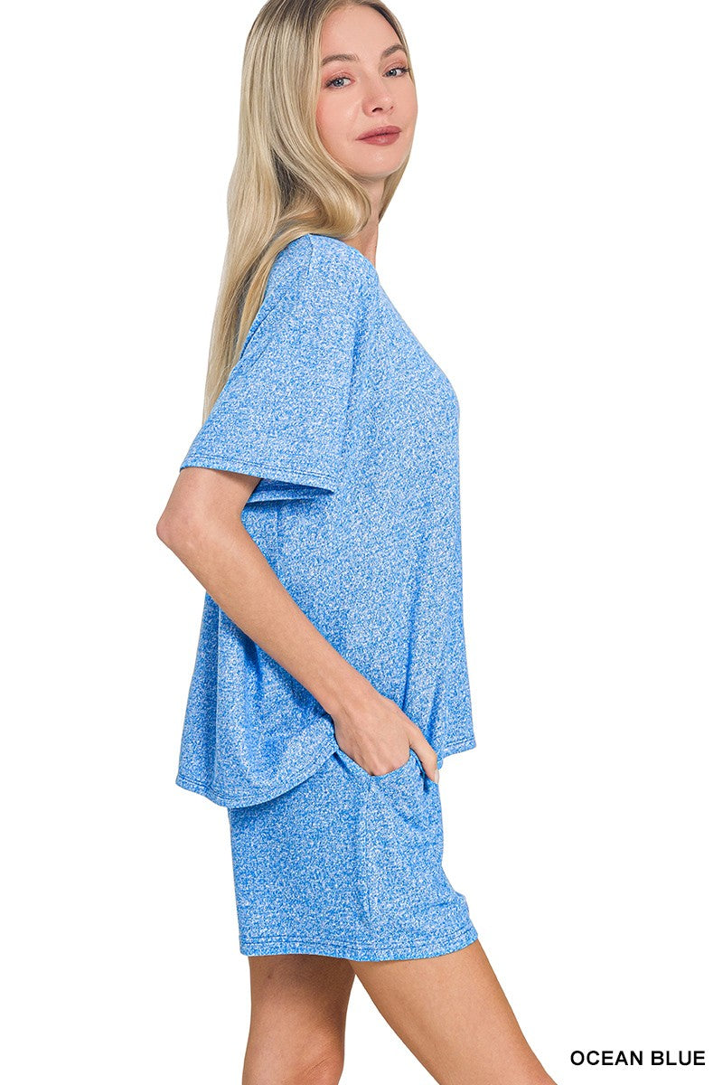 Soft Melange Short Sleeve Tee & Short Pants Set OCEAN BLUE