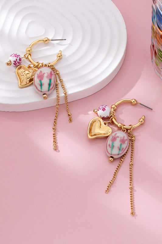 Chinoiserie Floral Charm Hoop Earrings