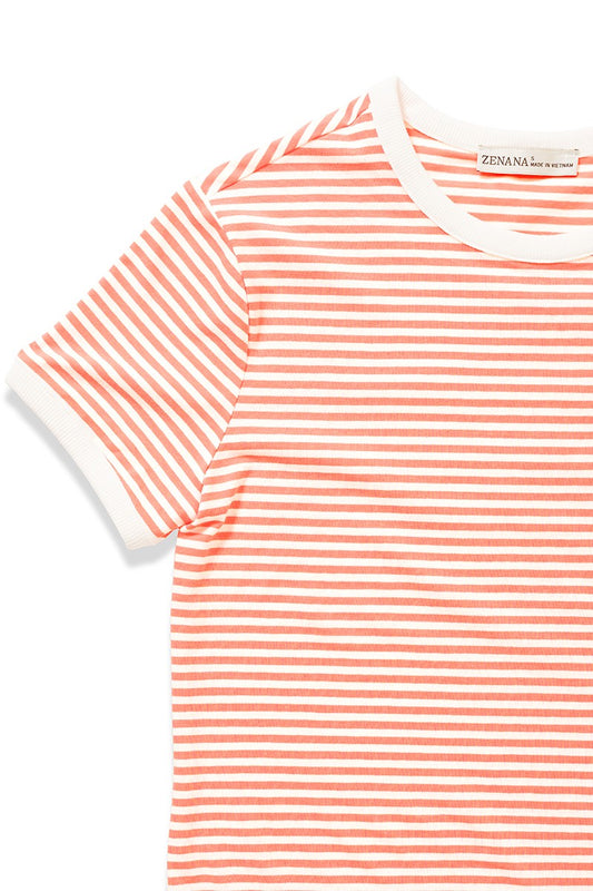 CORAL Striped Contrast Trim Tee
