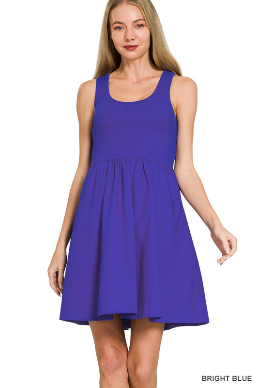Combined Knit & Woven Dress With Pocket