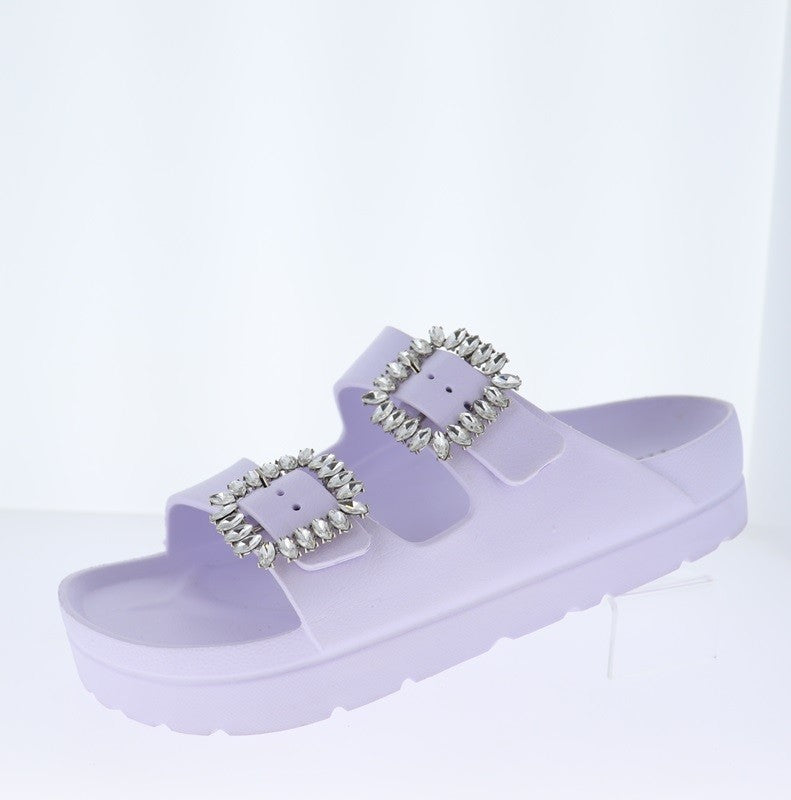 REGAN WHITE JEWEL BUCKLE SANDALS