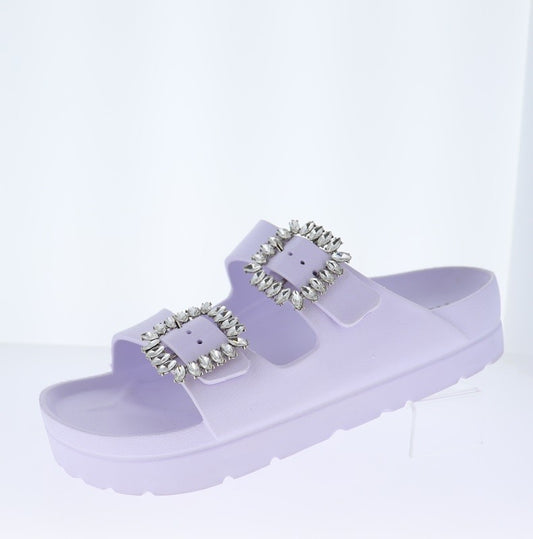 REGAN WHITE JEWEL BUCKLE SANDALS